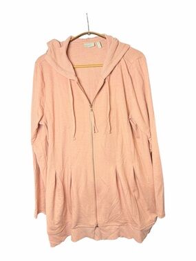 LOGO Lounge Light Salmon Colored Zip-Up Hooded Cardigan. Size Medium.
